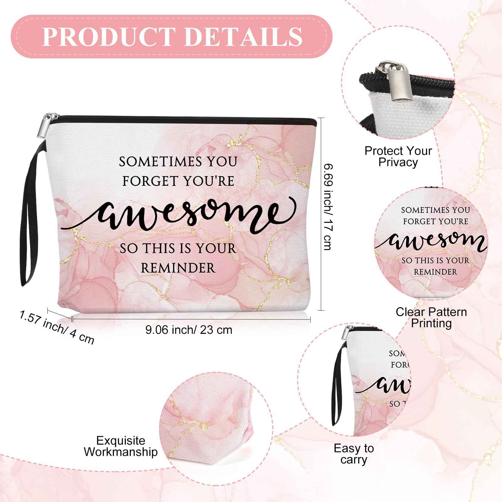 Beeveer 15 Sets Pink Thank You Gifts for Women, Makeup Bags and Compact Mirrors, Christmas Inspirational Gifts for Teacher Employee, Sometimes You Forget You're Awesome Set for Holiday, Thanksgiving