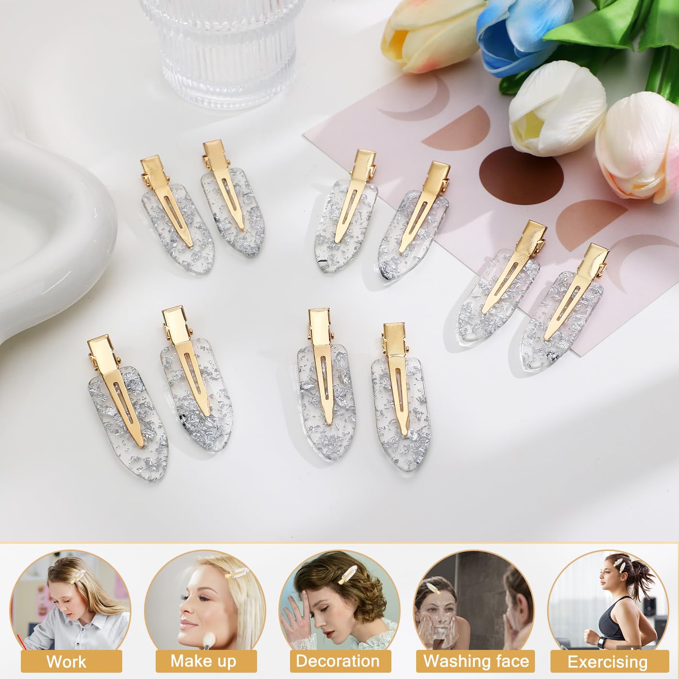 KesaPlan 12PCS No Bend Hair Clips, Silver Glitter No Crease Hair Clips for Styling, Creaseless Flat Duckbill Hair Barrette for Makeup, Hairstyle Accessories for Women Girls Bridesmaid Gifts