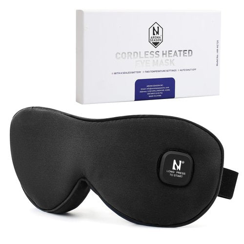 Aroma Season Cordless Heated Eye Mask, Warm Eye Compress for Dry Eyes, Styes, Blepharitis, Chalazion, Moist Heat Treatment to Unclog Lacrimal Glands (Black)