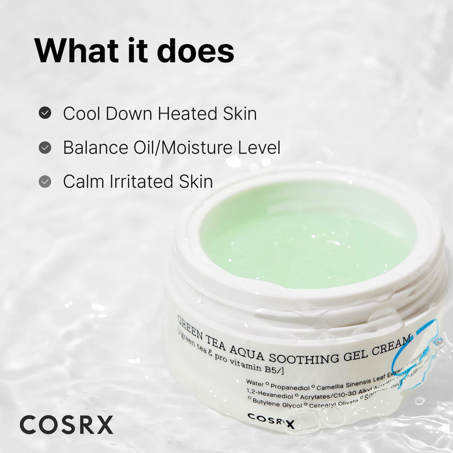 COSRX Hydrium Green Tea Aqua Soothing Gel Cream, 1.69 fl.oz / 50ml | Camelia, Aloe Gel | Korean Skin Care, Vegan, Cruelty Free, Paraben Free