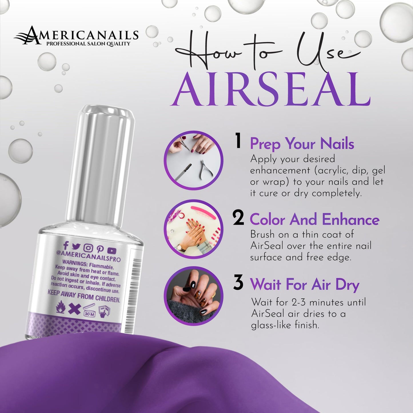 Americanails AirSeal Air Dry Acrylic Sealer - Rapid-Drying, Glass-Like Finish on Acrylic, Dip, Gel Nails, & Wraps, UV Protection, Ultra Glossy, Flawless, Lasting Shine, Easy Application, .5oz