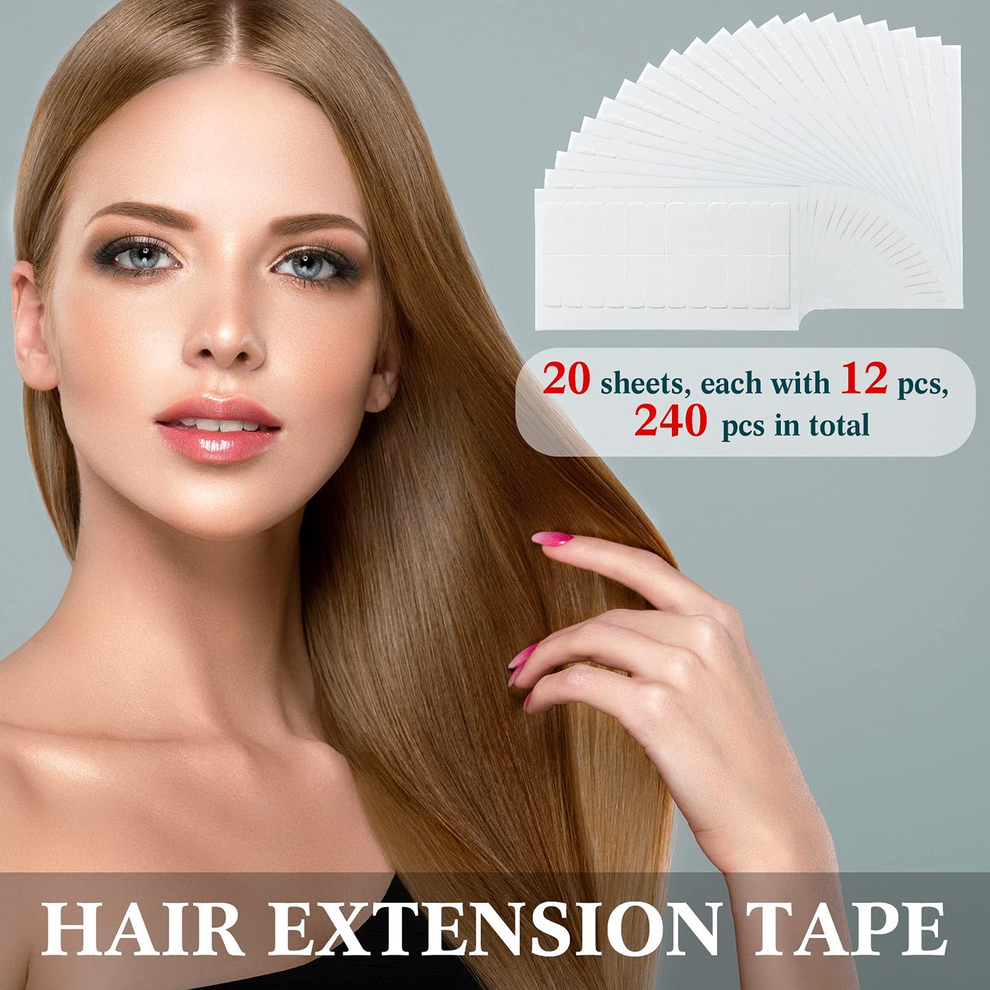 240 Pieces Hair Extension Tape Tabs Double Sided Replacement Tape in Hair Extensions Adhesive Hair Extension Tapes 1.57 x 0.32 Inch Hair Extension Tools for Wig Toupee Hair Piece Wigs Supplies, White