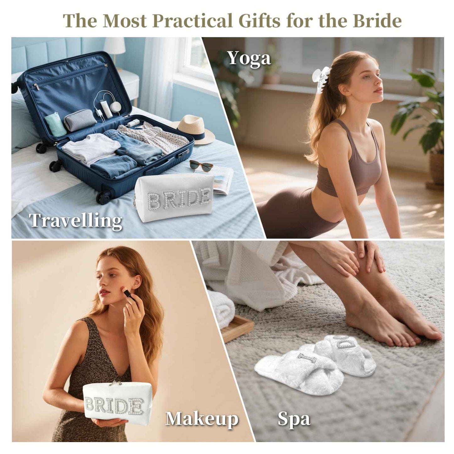 Zeokiar Bridal Shower Gifts, Bride To Be Gift Set, Wedding Gifts for Bride, Bachelorette Gifts for Bride, Engagement Gift for Her, Bachelor Party Christmas Gifts, Makeup Bag, I DO Slippers, Hair Clip