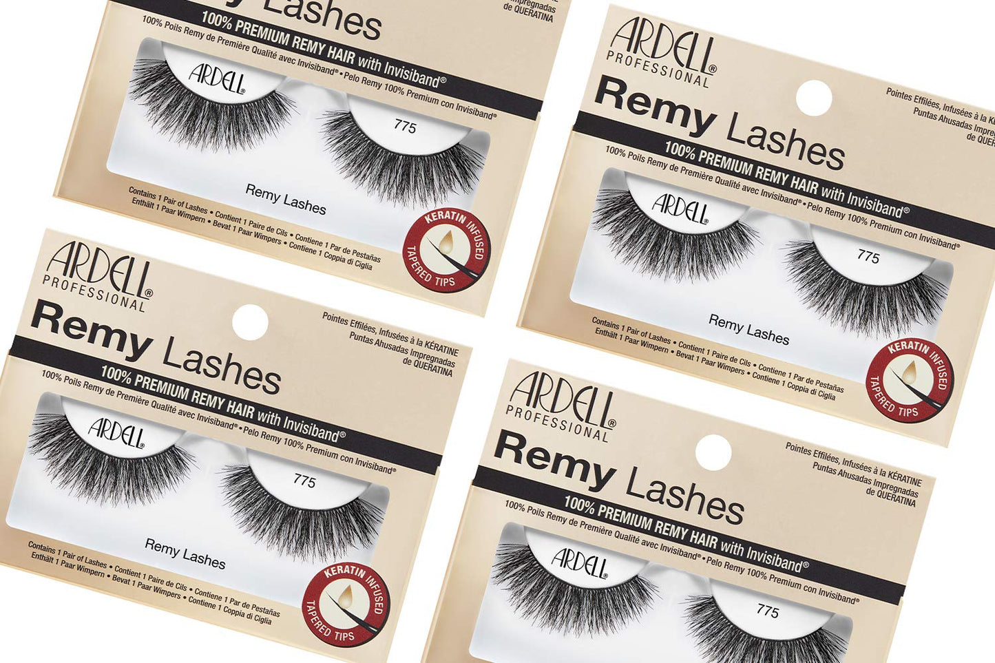 Ardell Remy Lashes 775, False Strip Lash made of Premium Remy Hair with Invisiband, 4 pairs