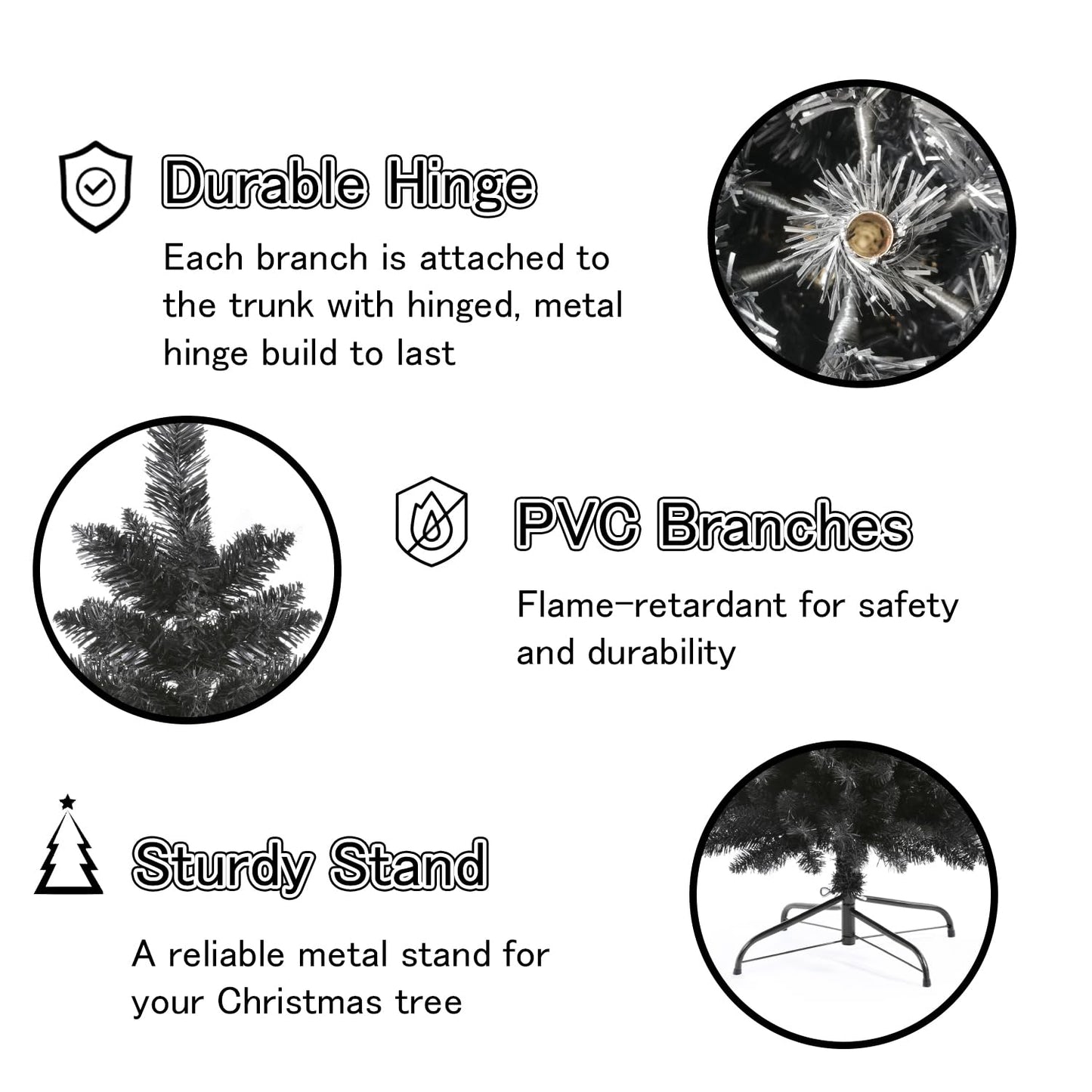 658 Tips Artificial Pencil Christmas Tree Halloween Tree, 6ft Pure Black Xmas Hallowmas Pine Trees with Metal Stand Perfect for Christmas/Halloween/Easter/Parties/Holiday Indoor Outdoor Decoration