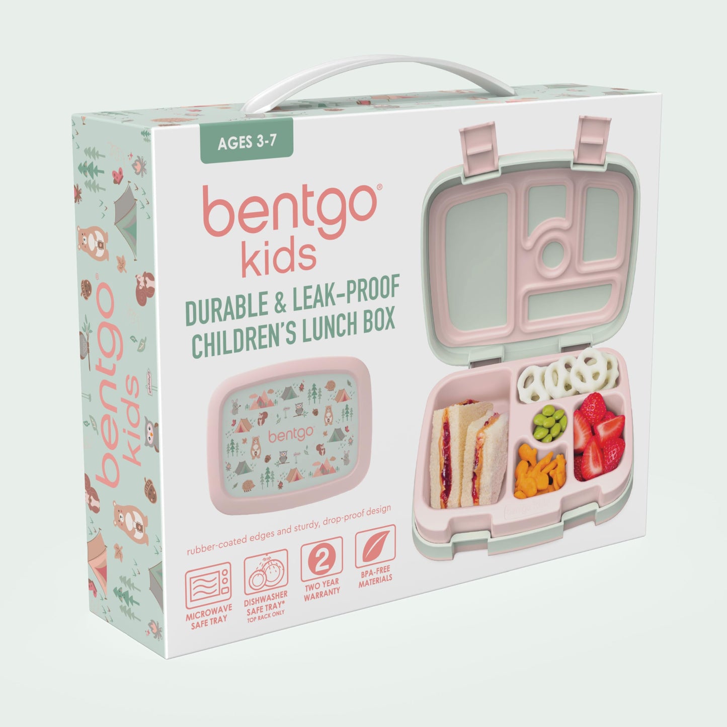 Bentgo Kids Prints Leak-Proof, 5-Compartment Bento-Style Kids Lunch Box - Ideal Portion Sizes for Ages 3-7, Durable, Drop-Proof, Dishwasher Safe, & Made with BPA-Free Materials (Nature Adventure)