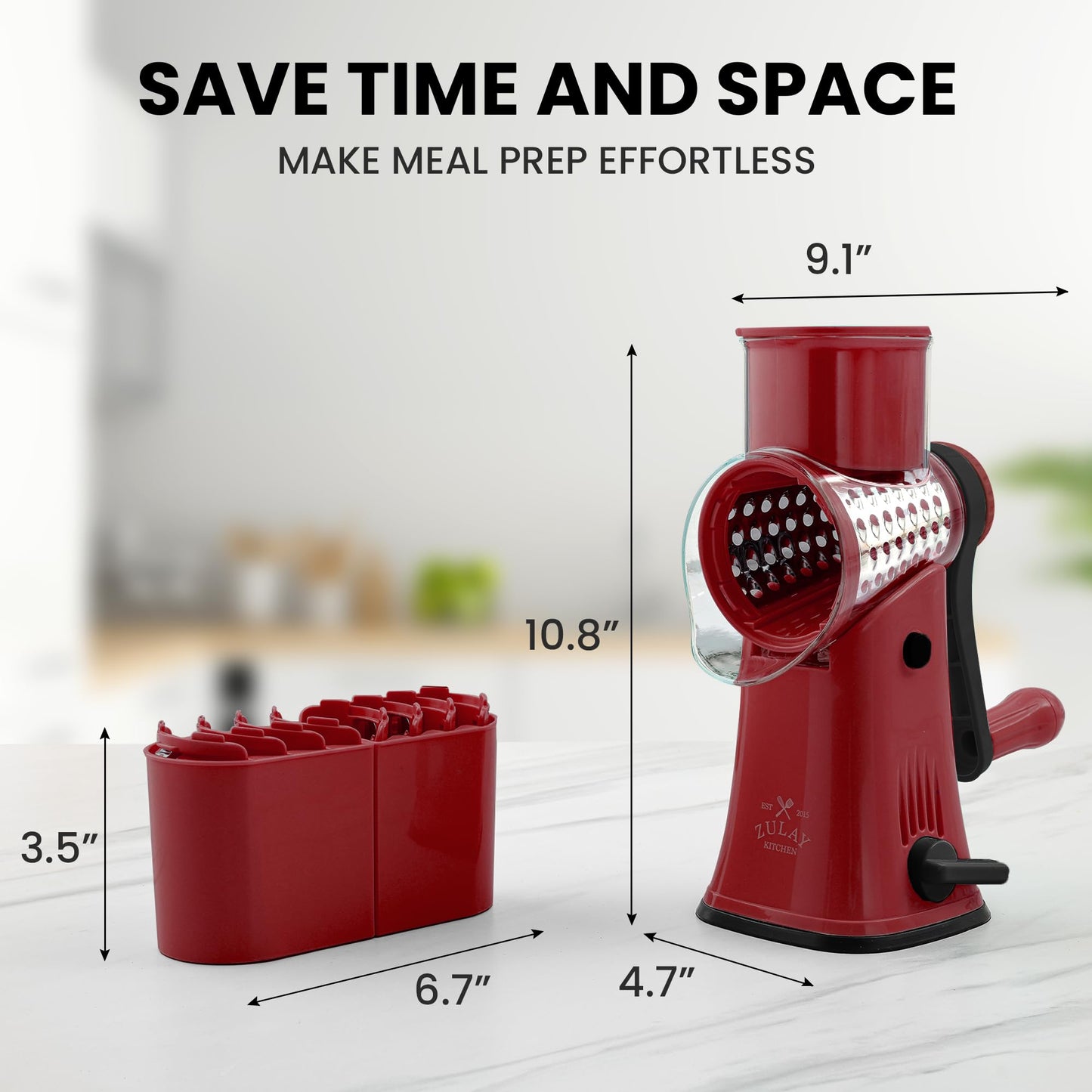 Zulay Rotary Cheese Grater 5 Blade Cheese Shredder - Manual Hand Crank Cheese Grater With Reinforced Suction & 5 Interchangeable Drums - Easy to Use Vegetable Chopper - Deep Maroon