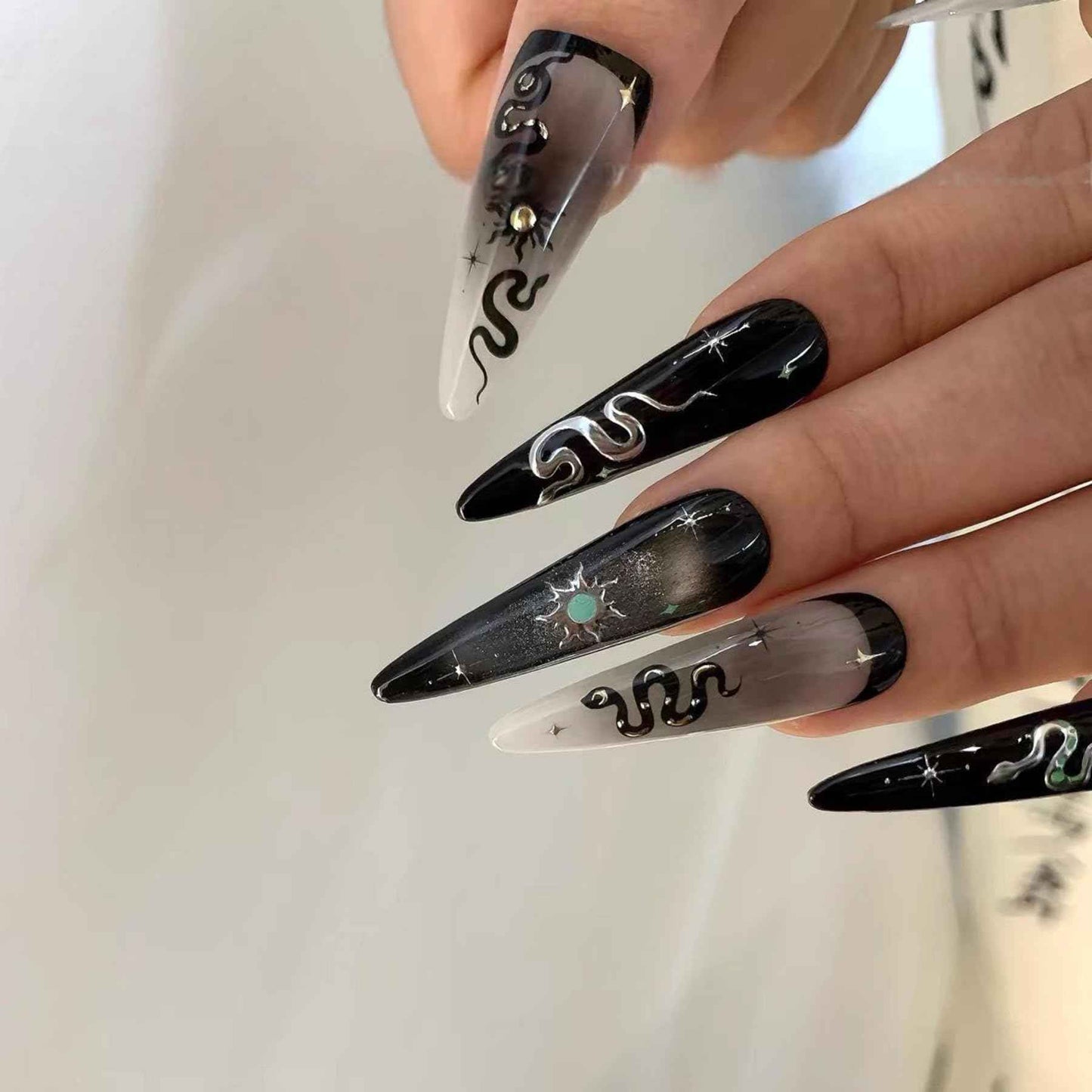 Dedyel Snake Nail Stickers 5D Embossed Animal Self-Adhesive Nail Decals for Women Girls Kids Nail Art Decoration