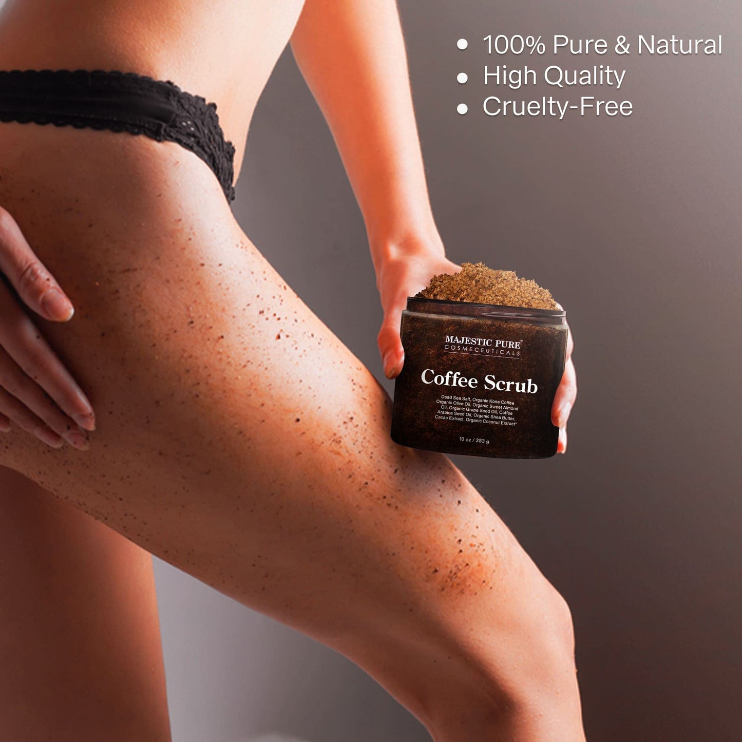 MAJESTIC PURE Arabica Coffee Scrub with Dead Sea Salt | All Natural Exfoliating Body Scrub for Skin Care, Stretch Marks, Acne, Cellulite | Body Scrub Exfoliator Reduce the Spider Veins, Eczema | 10 Oz