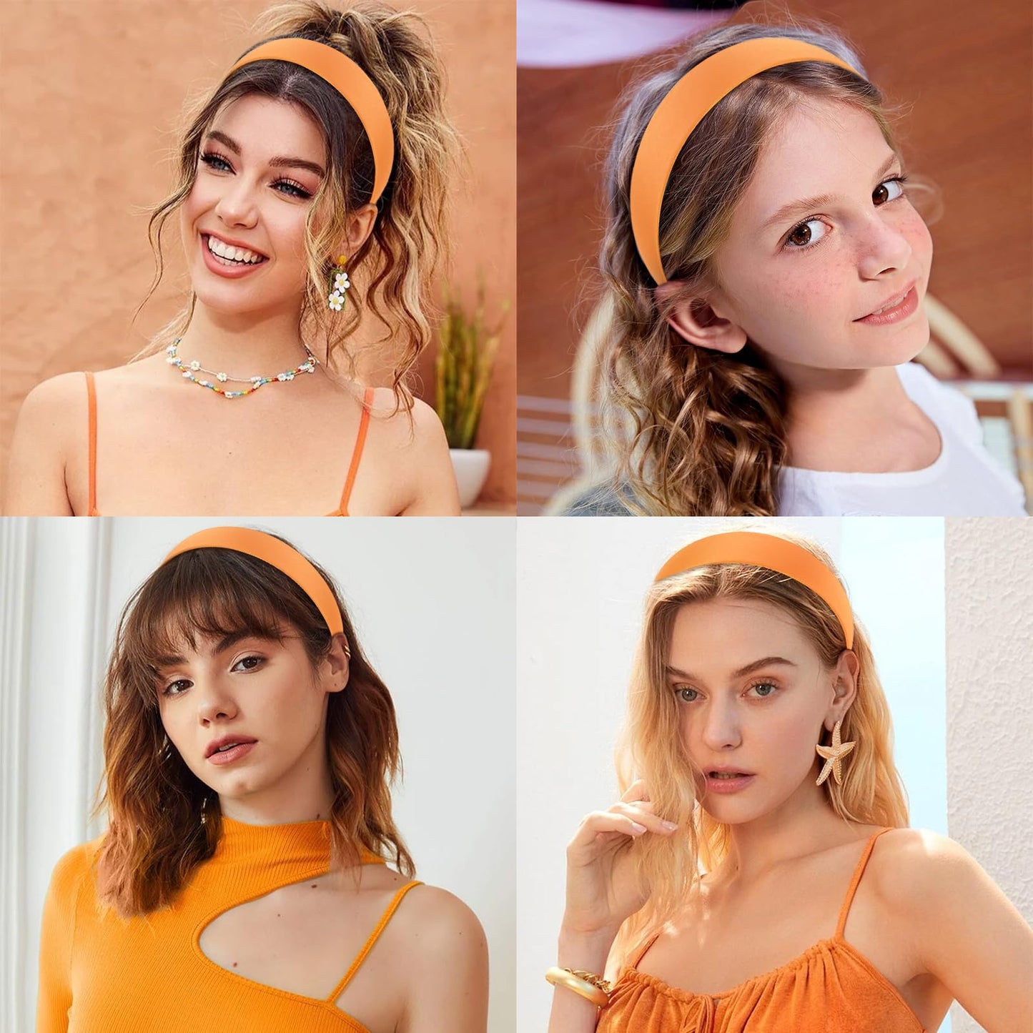 Wecoe Orange Headband 1.2 Inch Wide Silk Satin Headband Women Non Slip Fashion Plain Head Band Solid Hair Band DIY Holiday Hair Accessories for Women Girls Diademas Para Mujer Gifts