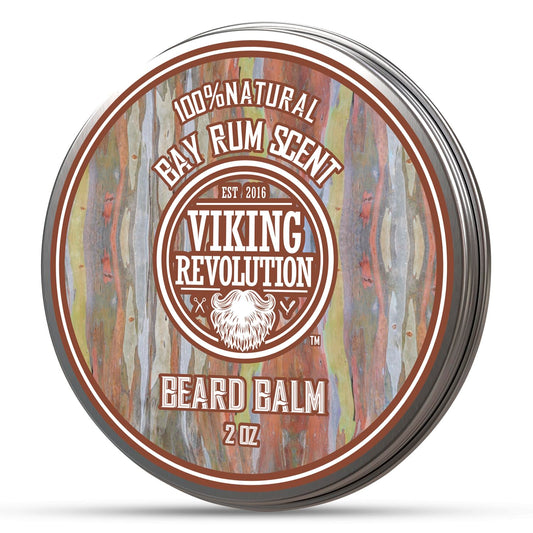 Viking Revolution Beard Balm with Bay Rum Scent and Argan & Jojoba Oils - Styles, Strengthens & Softens Beards & Mustaches - Leave in Conditioner Wax for Men