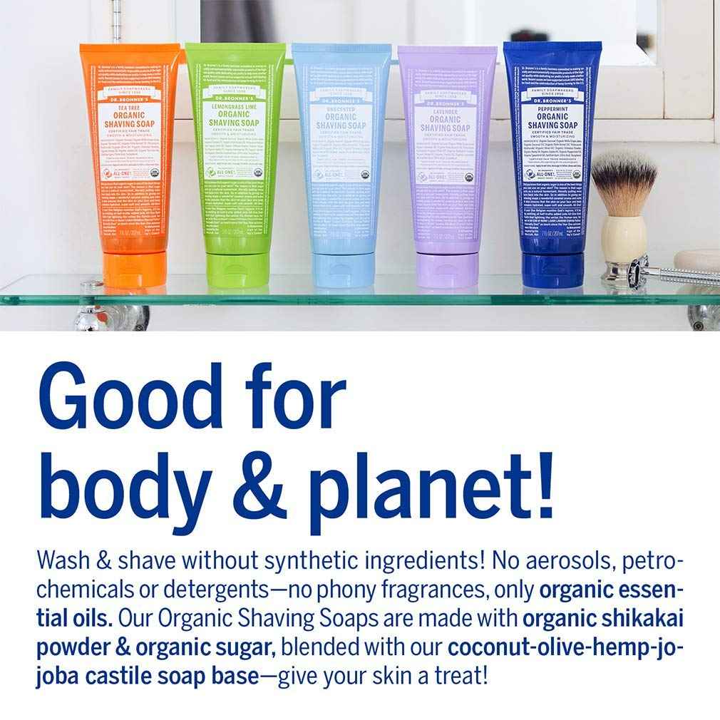 Dr. Bronner's - Organic Shaving Soap (7 oz Variety Pack) Lavender, Baby Unscented, & Peppermint - Certified Organic, Sugar & Shikakai Powder, Moisturizes, Use on Face, Underarms, & Legs | 3 Count