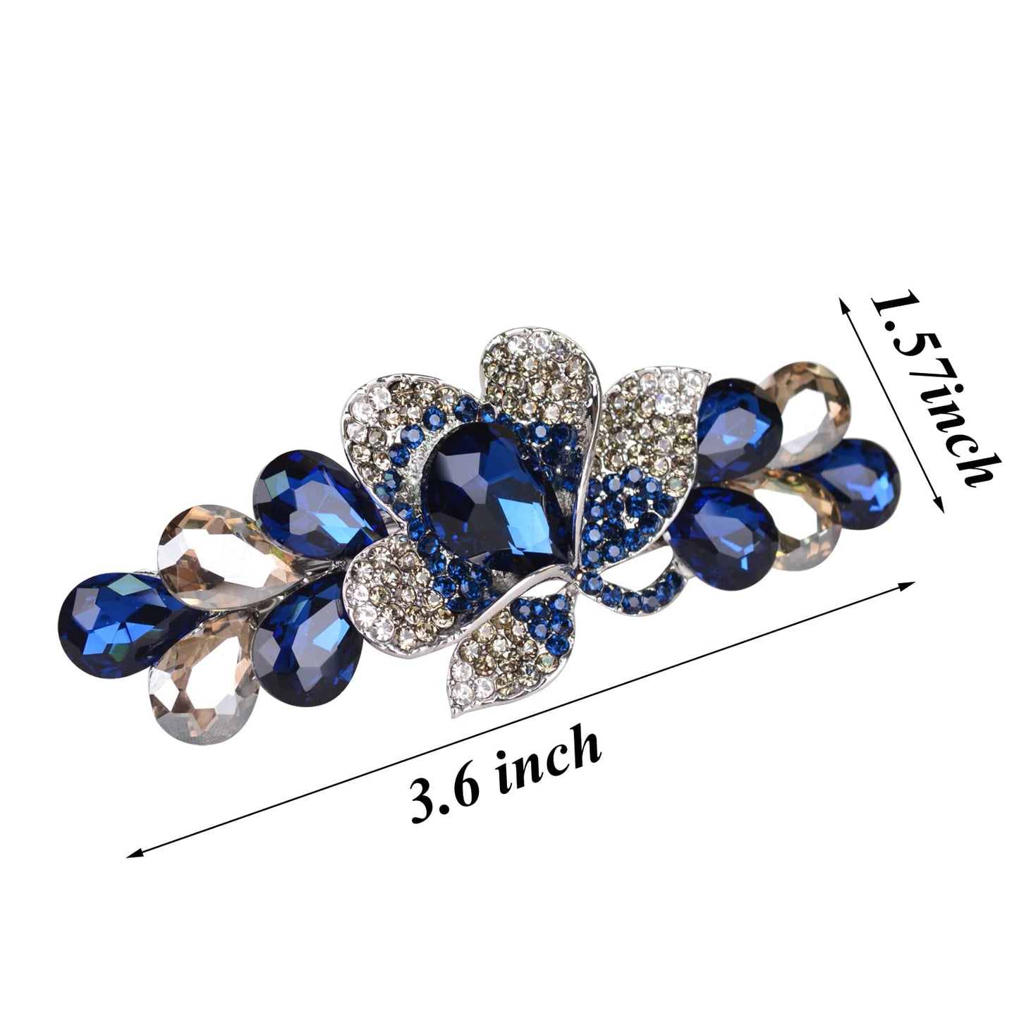 Sankuwen Flower Luxury Jewelry Design Hairpin Rhinestone Hair Barrette Clip(Style C,Deep Blue)