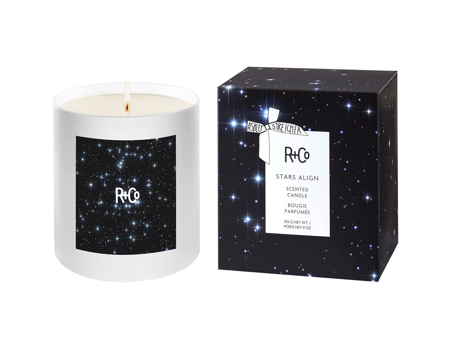 R+Co Stars Align Candle | Essence of Palo Santo + White Cedar Wood + Smoky Tobacco | Vegan + Cruelty-Free | 0.5 lb.