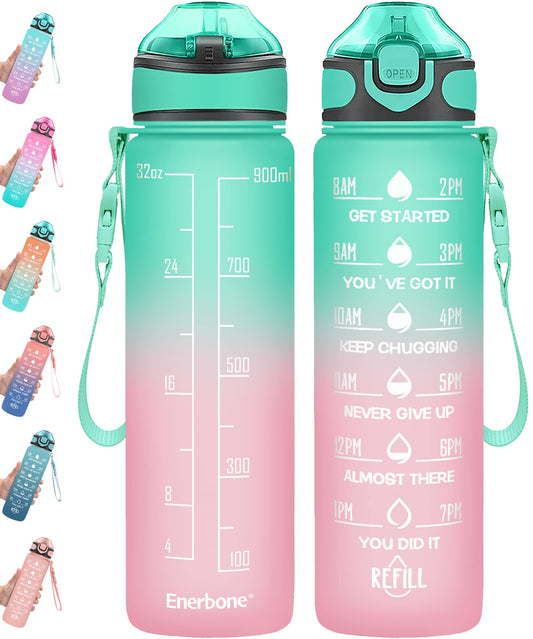 Enerbone 32 oz Water Bottle with Times to Drink and Straw, Motivational Drinking Water Bottles with Carrying Strap, Leakproof BPA & Toxic Free, Ensure You Drink Enough Water for Fitness Gym Outdoor