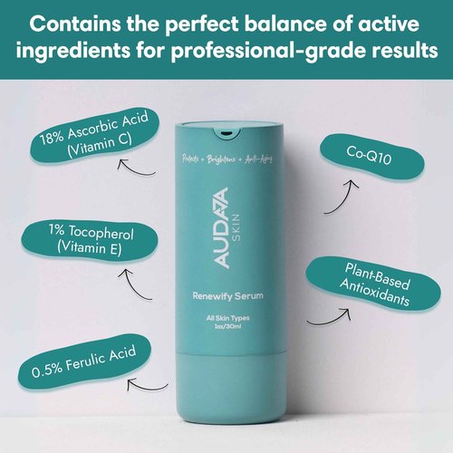 AUDAJA Renewify Serum - Shield & Revitalize with Vitamin C, E, & Ferulic Acid - Ultimate Protection for All Skin Types - Brightens, Hydrates & Reduces Signs of Aging – 30 ml