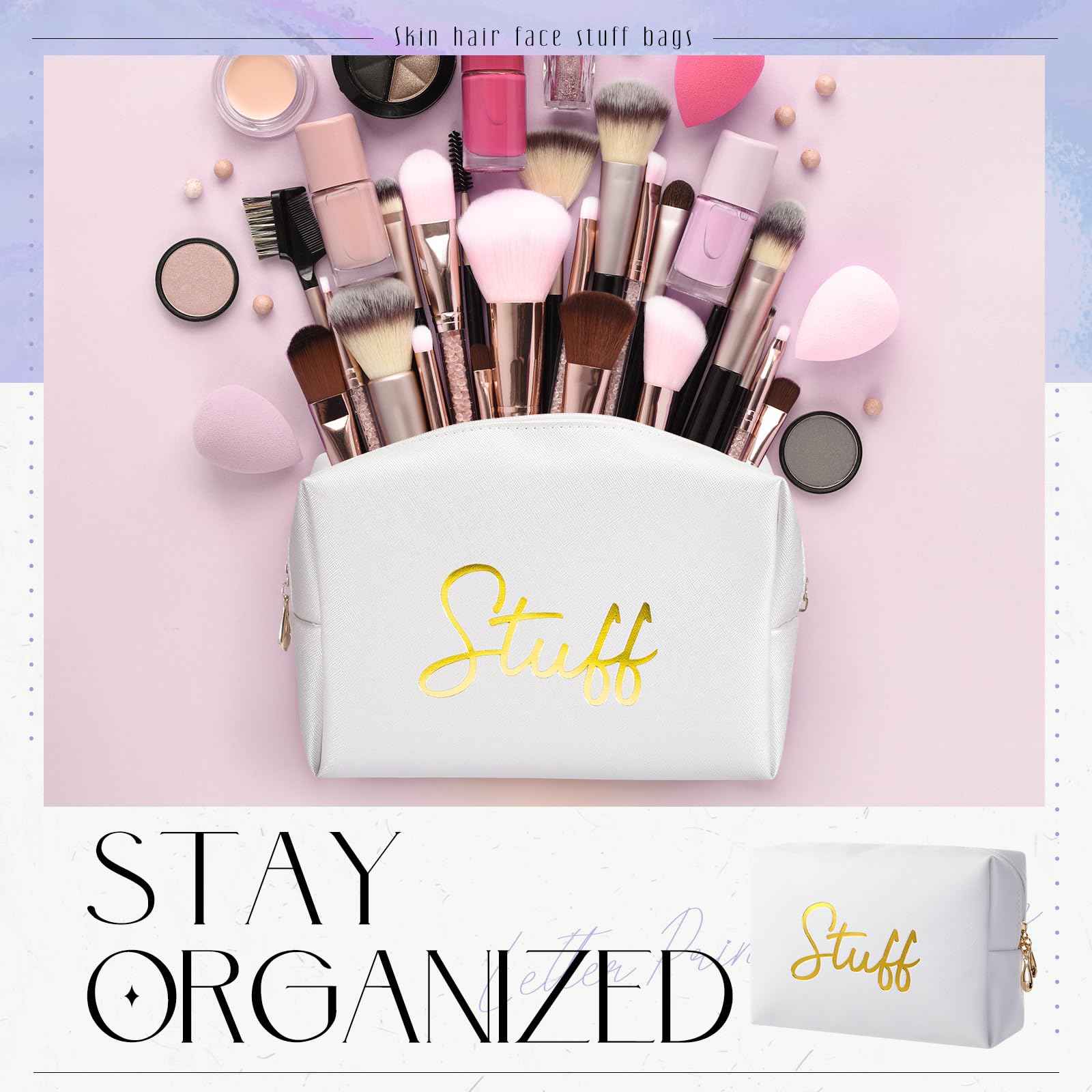 Aliceset 4 Pcs Preppy Makeup Bags Set Cute Travel Cosmetic Pouch Face Skin Hair Stuff Aesthetic Makeup Bags, PU Leather Waterproof Zipper Toiletry Pouch Gifts for Women Girl(Pink Purple)