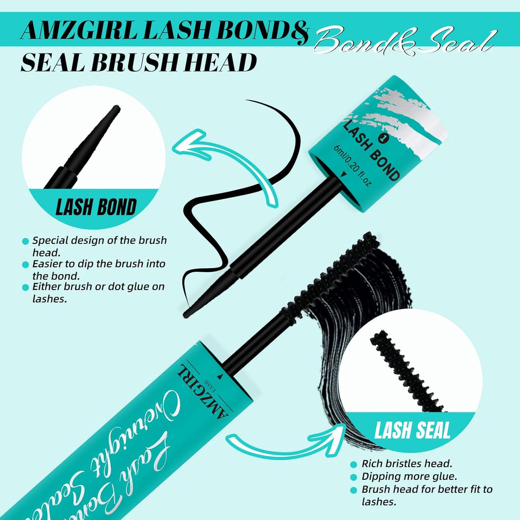 Lash Bond and Seal Eyelash Cluster Glue House of Lash Clusters Mascara Wand Glue 10ml Long Lasting 72 Hours Black Cluster Lash Glue + Lash Seal 2 in 1 Lash Clusters at Home By AMZGlRL(Black)