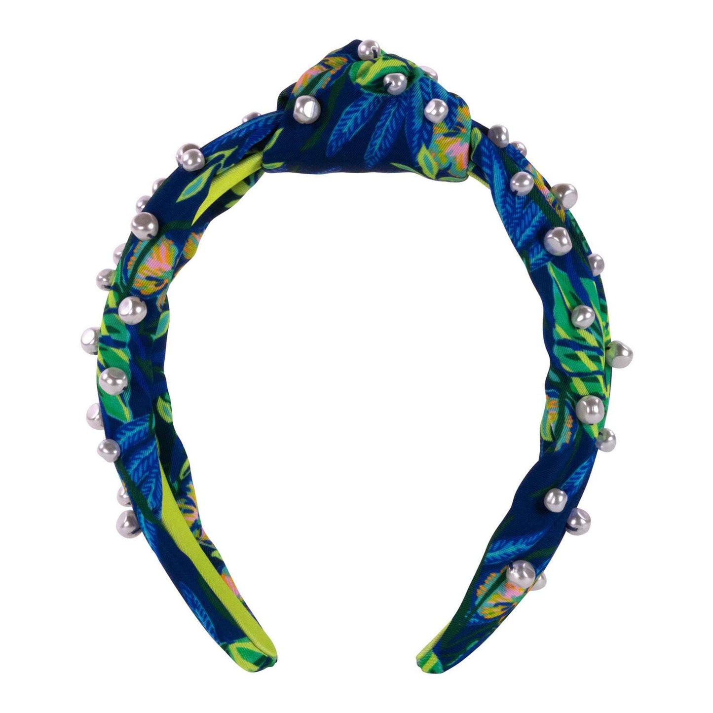 Lilly Pulitzer Colorful Knotted Pearl Headband, Wide Headband, Cute Pearl Embellished Hair Accessories for Women & Girls (The Hottest Spot Navy)