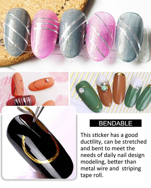 7 Sheets Nail Striping Tape Metallic Lines French Tip Manicure Strip Adhesive Holographic Foil Design Gold Sticker Decals for Nail Art