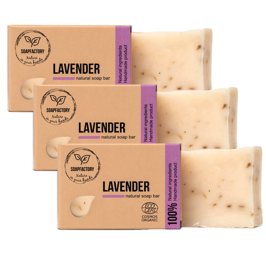 SoapFactory All Natural Oatmeal Soap with Lavender, Exfoliating Body Bar for Men and Women, Organic Certified, Vegan, Cruelty Free, Handmade, 3.88 ounce (Pack of 3)