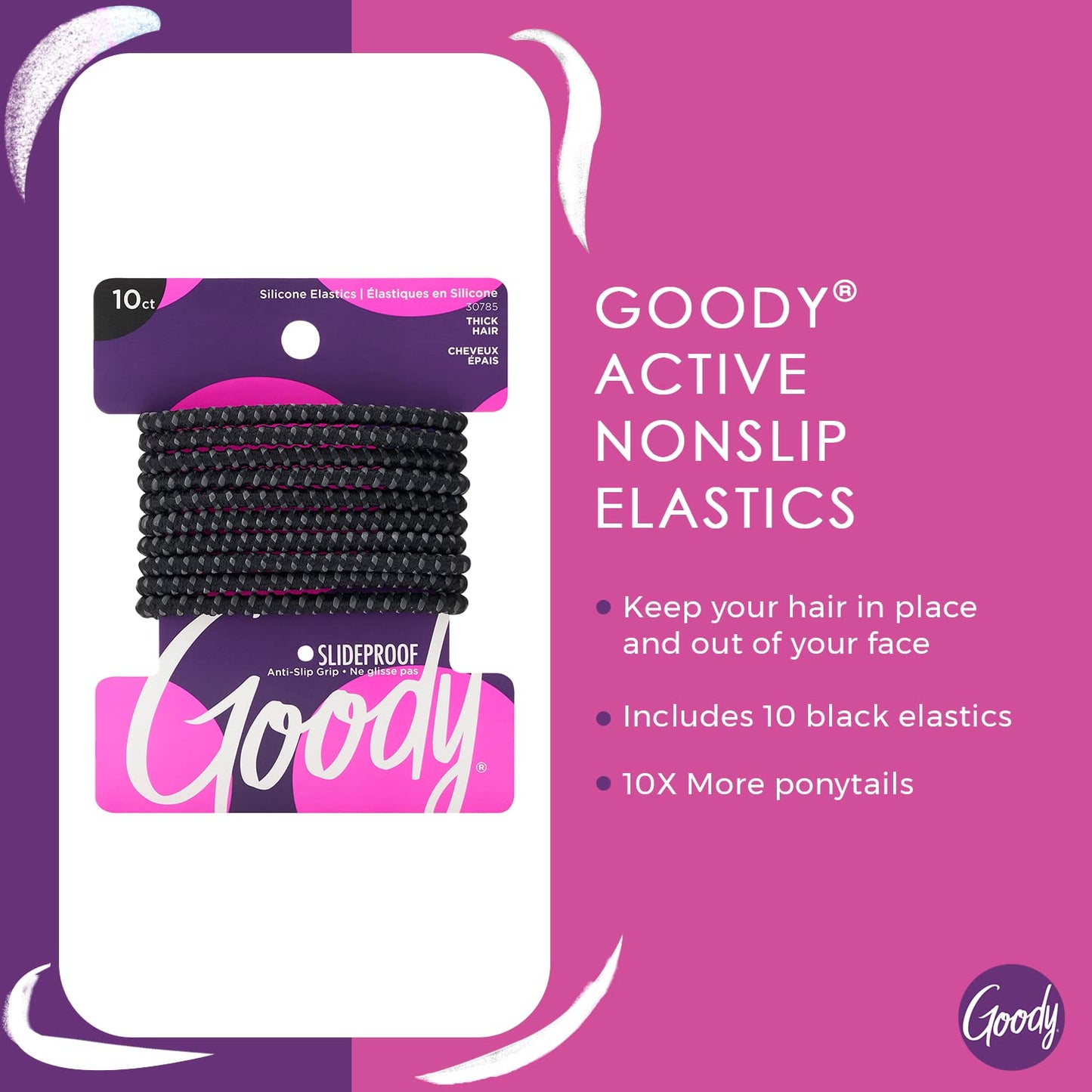 Goody Nonslip Womens Elastic Hair Tie Black - 4MM for Medium Hair- Ouchless Pain-Free Hair Accessories for Women Perfect for Long Lasting Braids, Ponytails and More, 10 Count (Pack of 2)