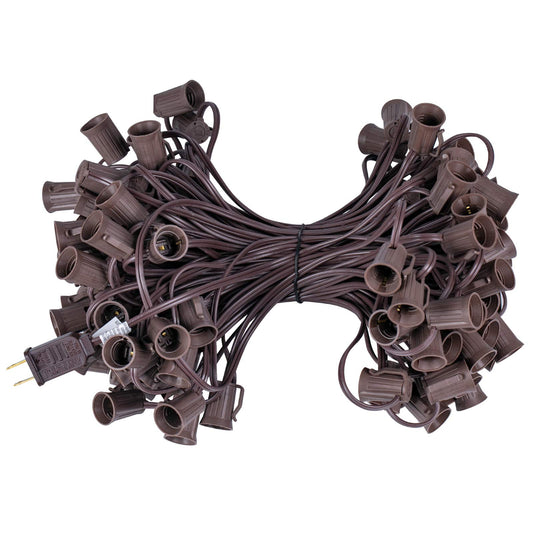 C9 Light Strand 100 FT for E17-12 Spacing, Outdoor String Light Christmas Stringer with 100 Sockets for Patio (Brown)