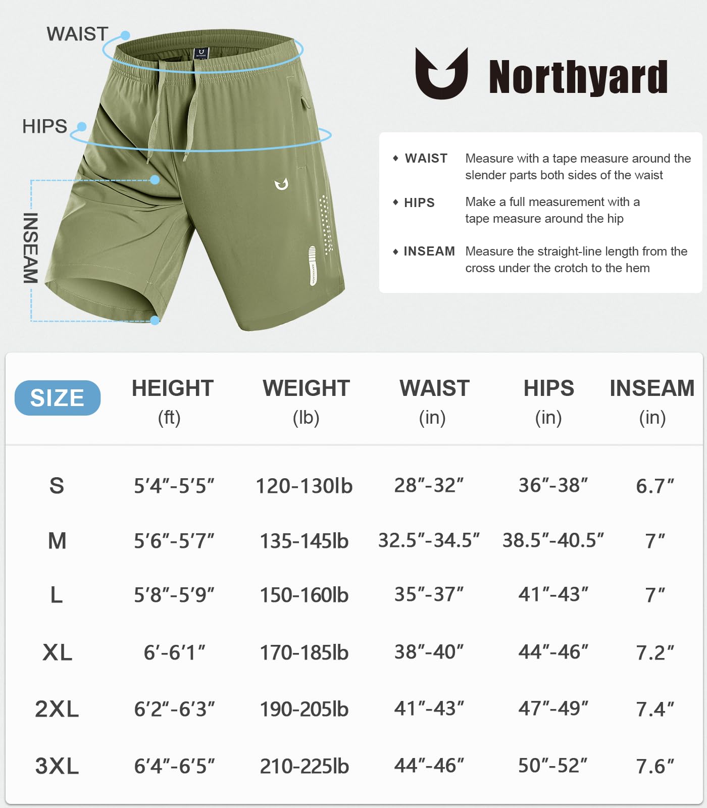 NORTHYARD Men's Athletic Running Shorts Quick Dry Workout Shorts 7"/ 5"/ 9" Lightweight Sports Gym Basketball Shorts Hiking Exercise LightGreen S