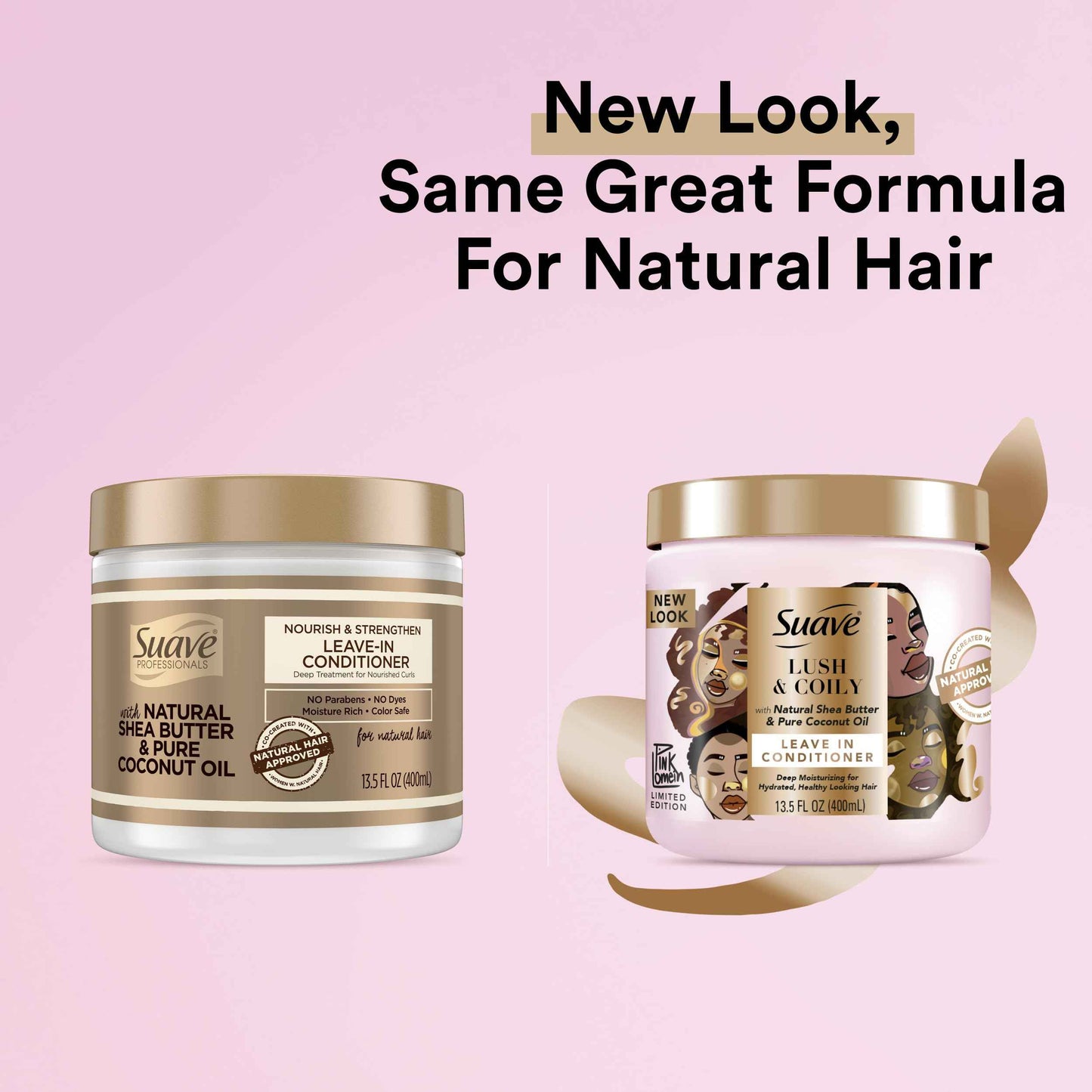 Suave+ Leave-In Conditioner, Lush & Coily, 2-Pack – Coconut Oil, Shea Butter & Amino Complex Natural Hair Care Products, Anti-Frizz, 13.5 Oz Ea