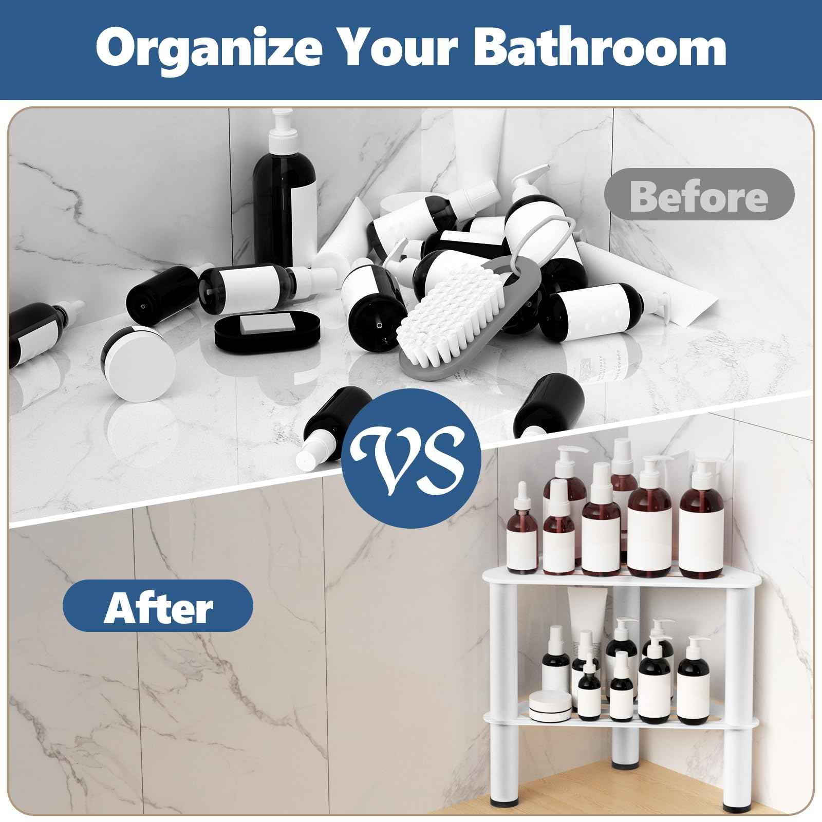 WINSTECK Upgraded Rust-Proof Metal Corner Shower Foot Stool for Shaving Legs, Shower Foot Rest Bench for Inside Shower with Storage Shelf, Small Step Stools, Non-Slip Bath Stool (White)