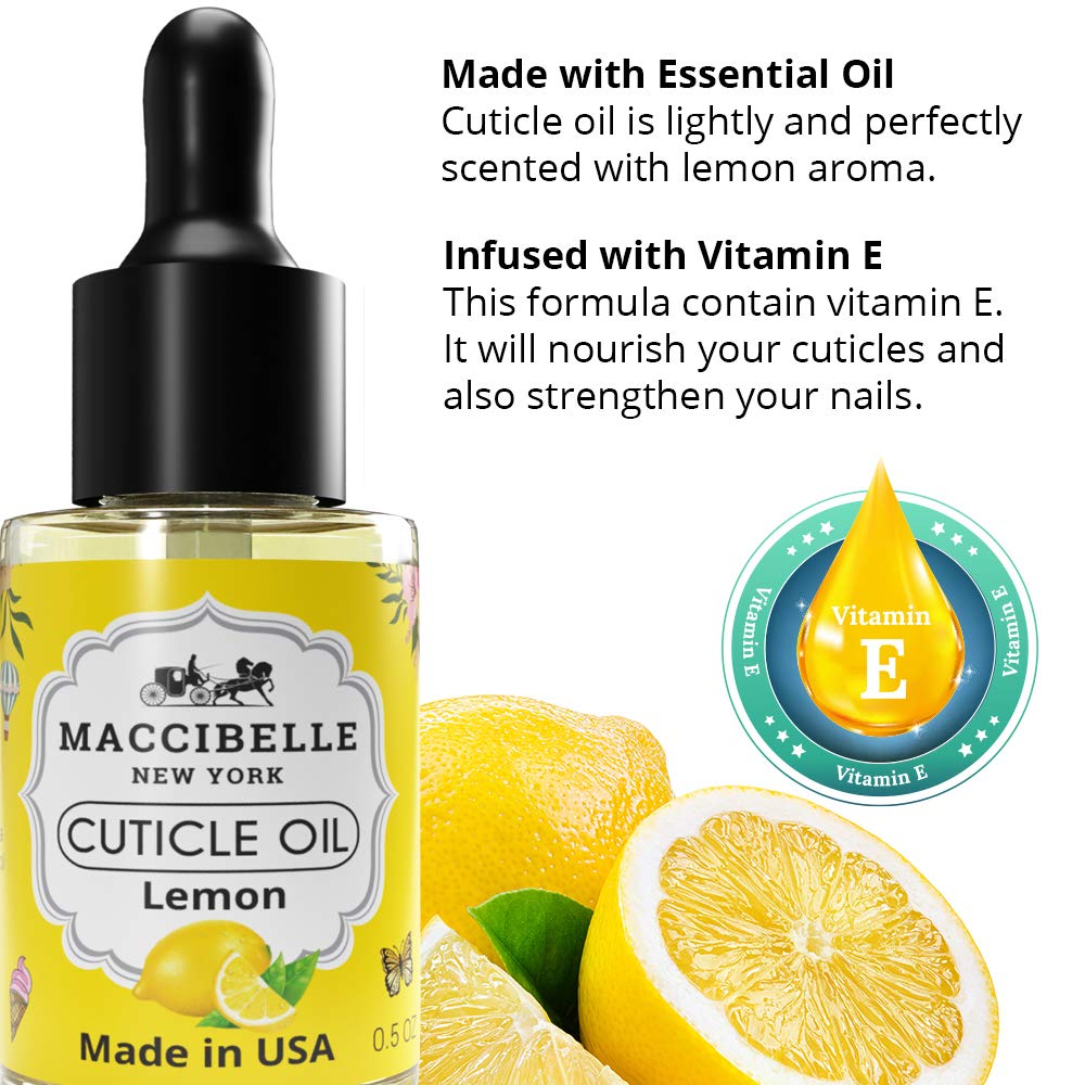 Maccibelle Cuticle Oil 0.5 oz - Heals Dry Cracked Cuticles (Lemon, 0.5 Fl Oz)