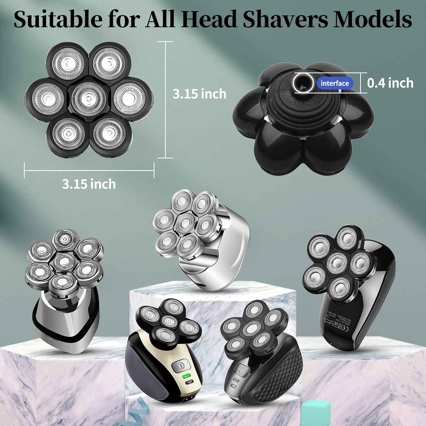 Roziapro Upgrade 7D Freedom Head Shaver Replacement Blades Electric Shaver Replacement Head Shavers for Bald Men Replaceable Head Waterproof Blades for Men 5 in 1 Bald Head Replacement Blades (Gray)