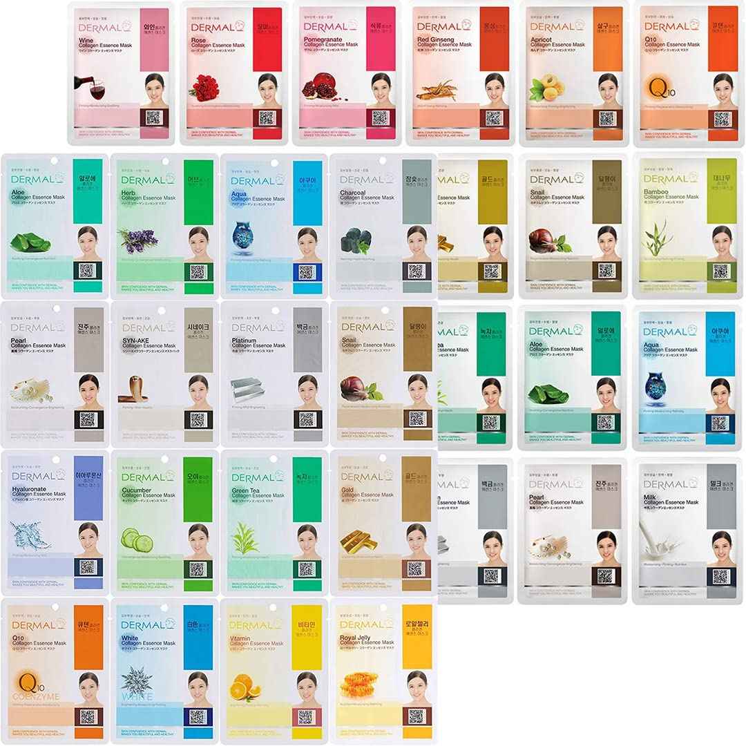 DERMAL 24 Combo Pack Collagen Essence Full Face Facial Mask Sheet 16 Combo Pack A