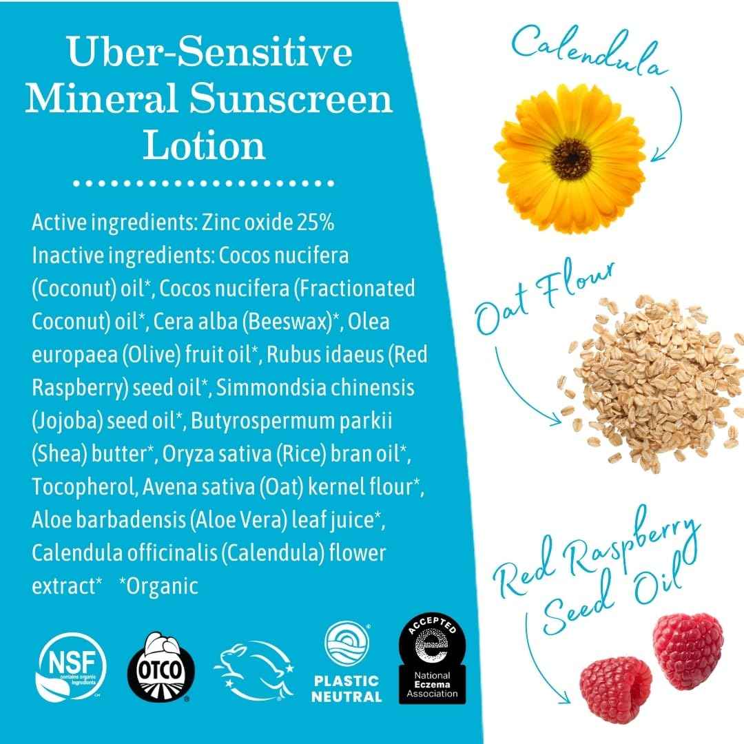 Earth Mama Uber-Sensitive Mineral Sunscreen Lotion SPF 40 | Non-Nano Zinc, Contains Organic Colloidal Oatmeal | Steroid-Free Eczema Cream for Baby, Kid & Family, 3-Ounce, 2-Pack