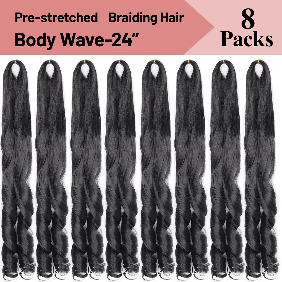 Luoyudu French Curly Braiding Hair 24Inch Loose Wavy 8 Packs #1B Black Bouncy Braiding Hair Extensions 75g/Pack Synthetic French Curl Crochet Hair Extensions（8packs,24Inch)