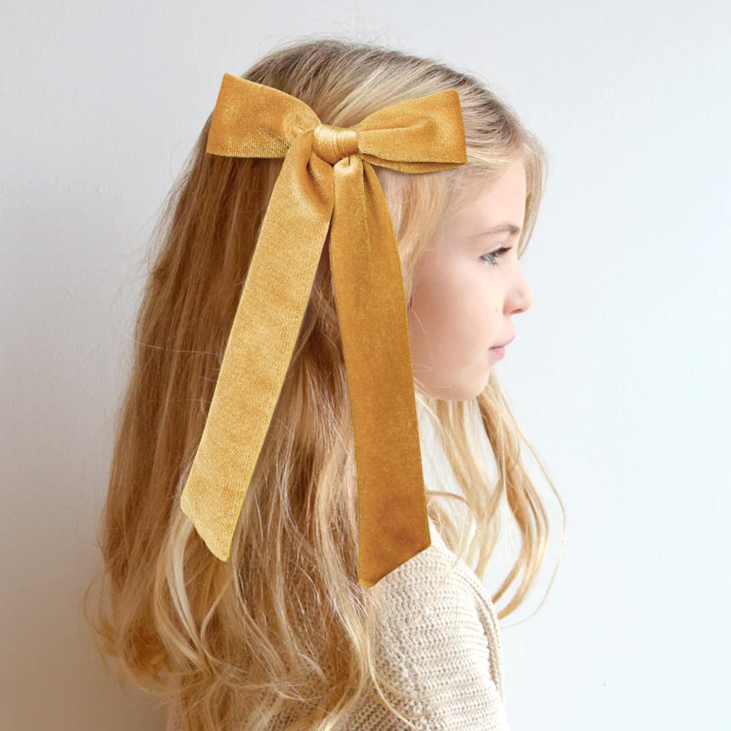 Velvet Hair Bows in 2 Sizes - 5" & 3.5" Soft Ponytail Knot Bows with Alligator Clips for Toddlers and Little Girls - Gold Hair Accessories