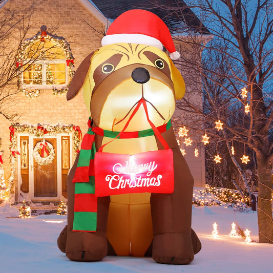 GOOSH 5 FT Christmas Inflatables Outdoor Decorations, Xmas Blow Up Cute Dog Inflatable with Built-in LEDs for Christmas Indoor Outdoor Yard Lawn Garden Winter Decorations