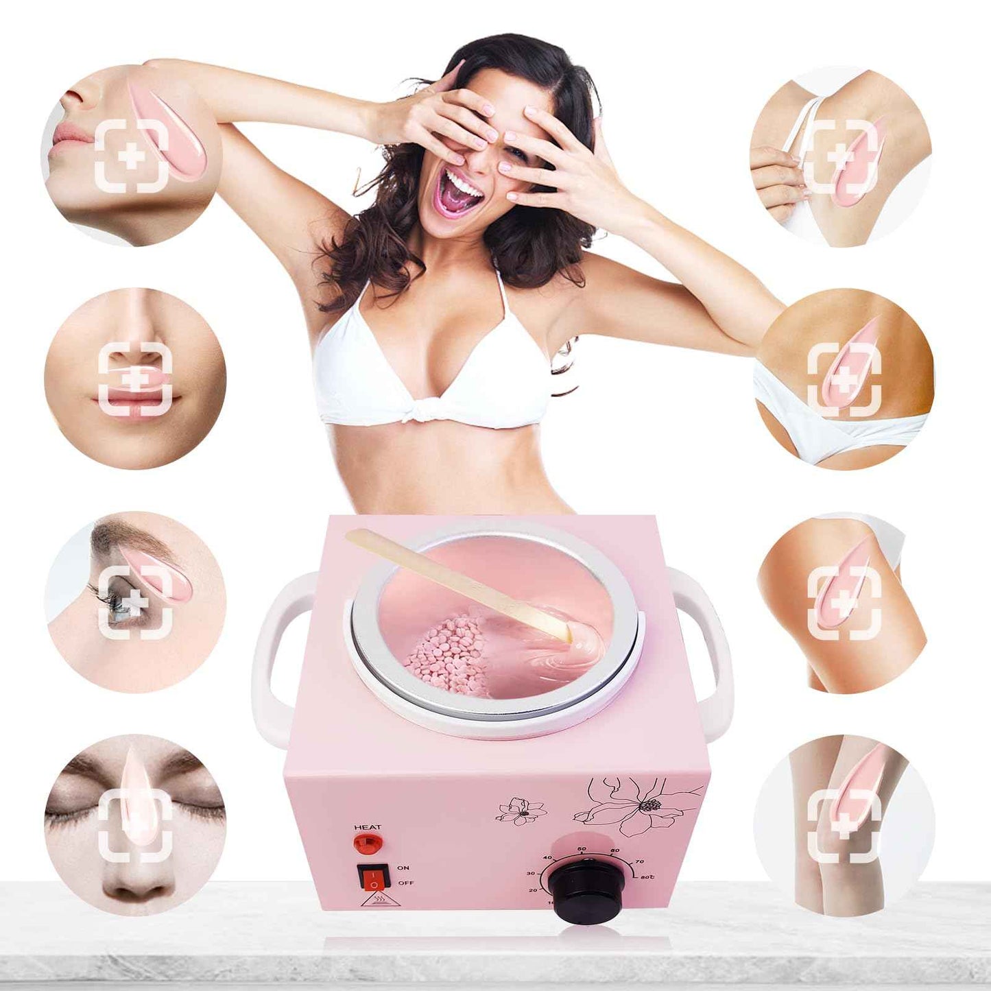 Portable Pink Wax Warmer with Adjustable Temperature and Wax Sticks for Painless Hair Removal for Women and Men