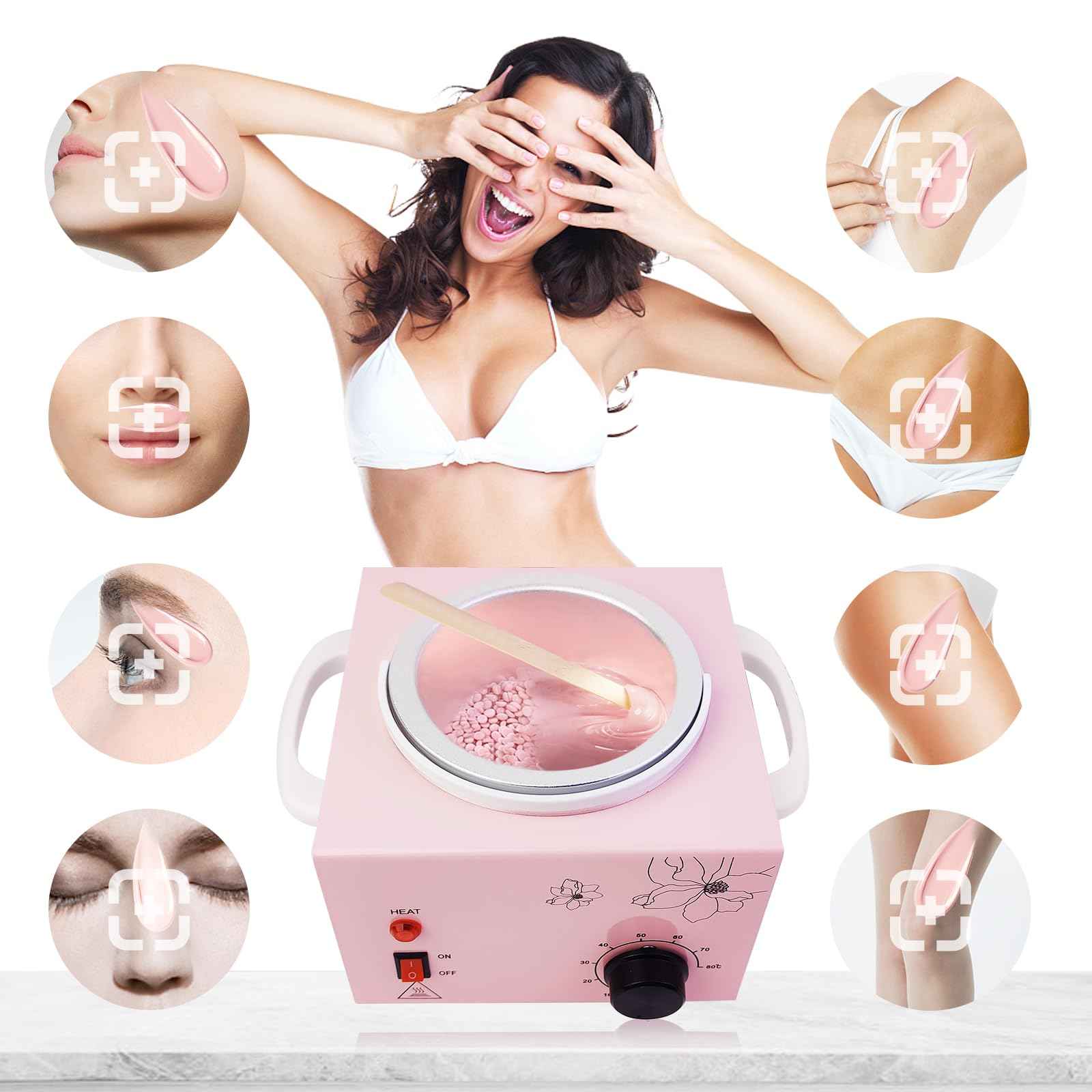 Portable Pink Wax Warmer with Adjustable Temperature and Wax Sticks for Painless Hair Removal for Women and Men