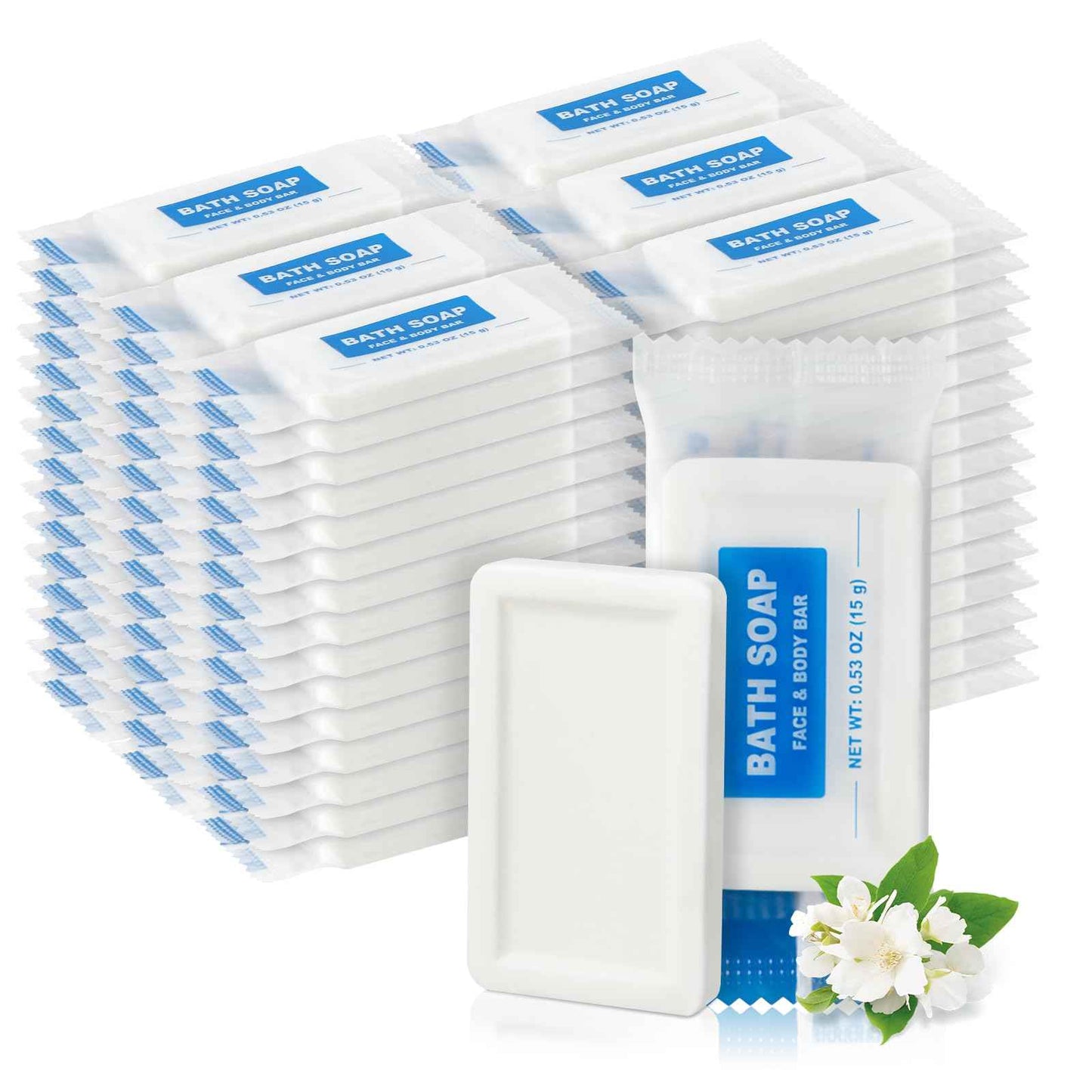 HAIFOTRVA 100 Pack Mini Travel Size Bar Soap Bulk,0.53 oz/15 grams Individually Wrapped Small Disposable Hotel Soap Bars Toiletries for Church,Homeless Gifts,Bathroom,Guest