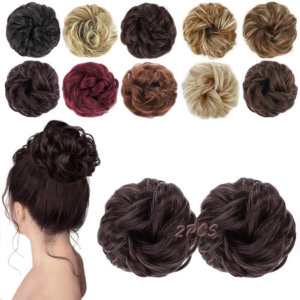 MORICA 1PCS Messy Hair Bun Hair Scrunchies Extension Curly Wavy Messy Synthetic Chignon for Women (6#(Dark Brown)#)