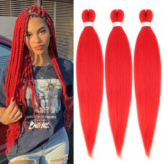 Red Braiding Hair Pre stretched 16 Inch 3 Packs Kanekalon Pre-stretched Braiding Hair EZ Braid Hot Water Setting Soft Yaki Texture Synthetic Hair Extensions for Crochet Box Braids