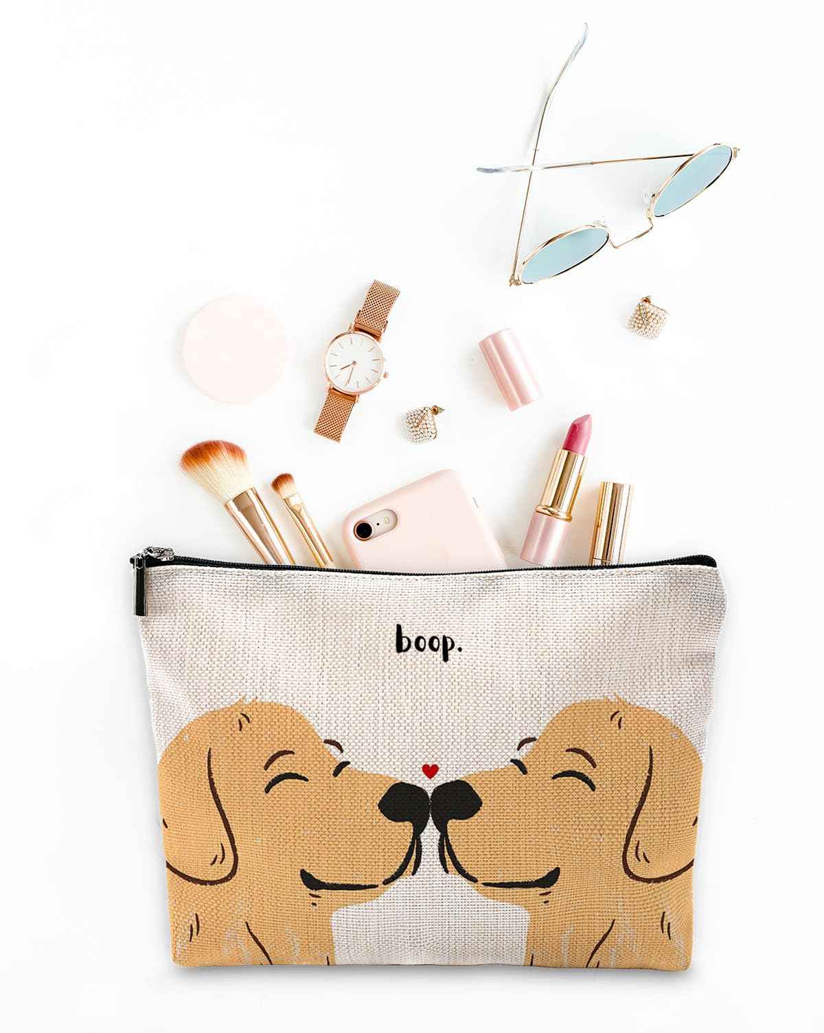 Sufamb Cute Makeup Bag,Love Gifts for Her,Gifts for Girlfriend Wife,I Love You Gifts for Her,Valentines Gifts,Cute Gifts for Women,Golden Retriever Gifts Small Cosmetic Makeup Bag for Purse