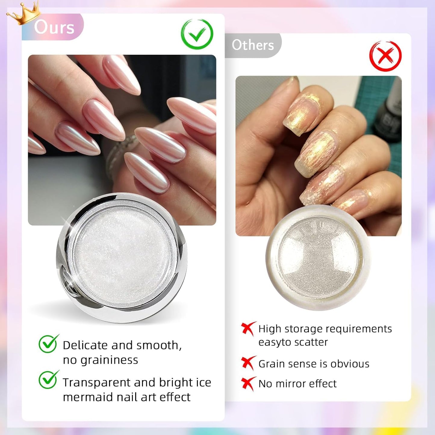 BISHENGYF Pearl Chrome Nail Powder:?�Super Mirror Effect?‘White Pearl Chrome Nail Powder Ice Transparent Aurora Chrome Nail Powder for Nails Art DIY