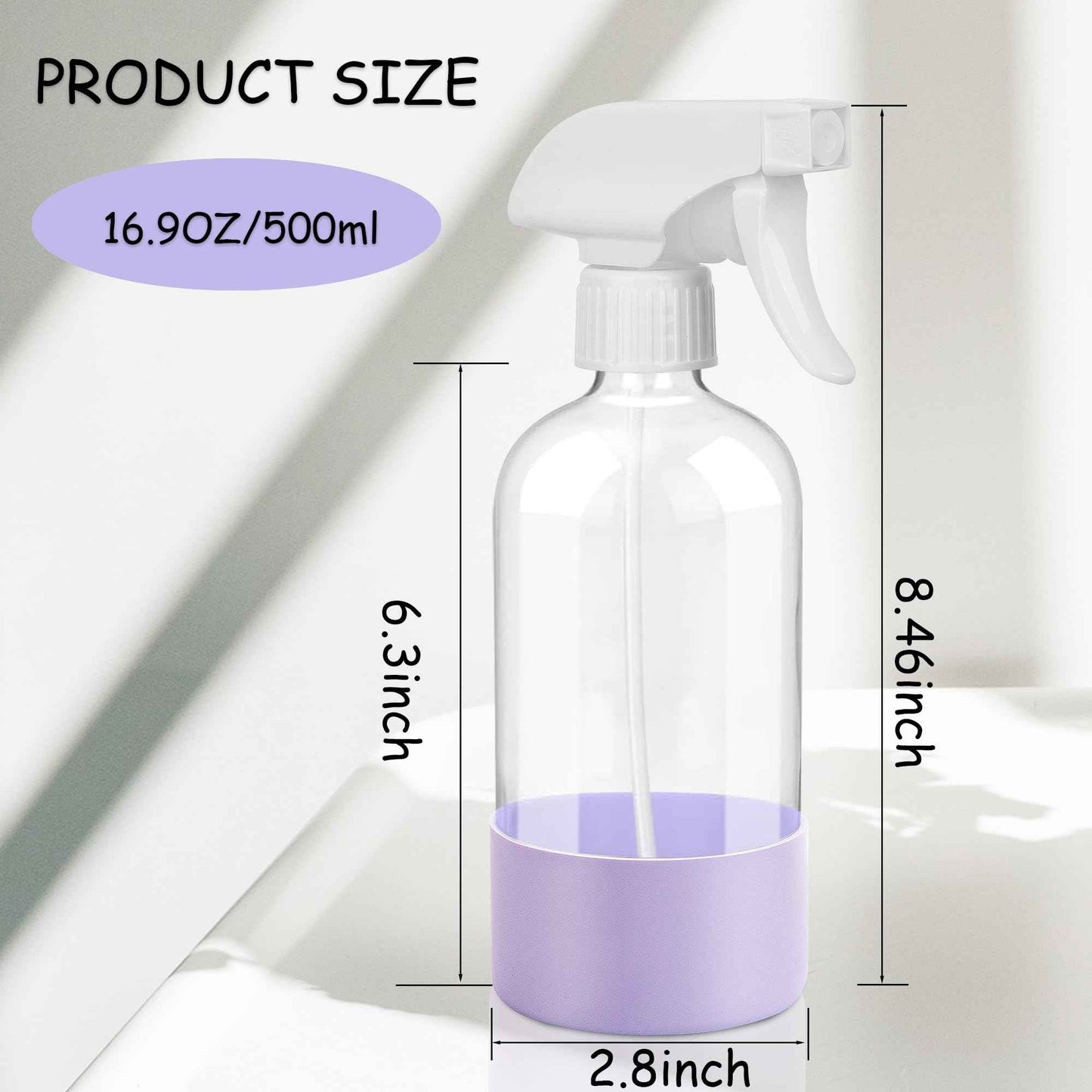 UUJOLY Plastic Spray Bottle Trigger Empty Spray Bottles Clear Refillable Container for Water, Essential Oils, Hair, Cleaning Products, Adjustable Head Sprayer and Stream, Purle + Dark Grey