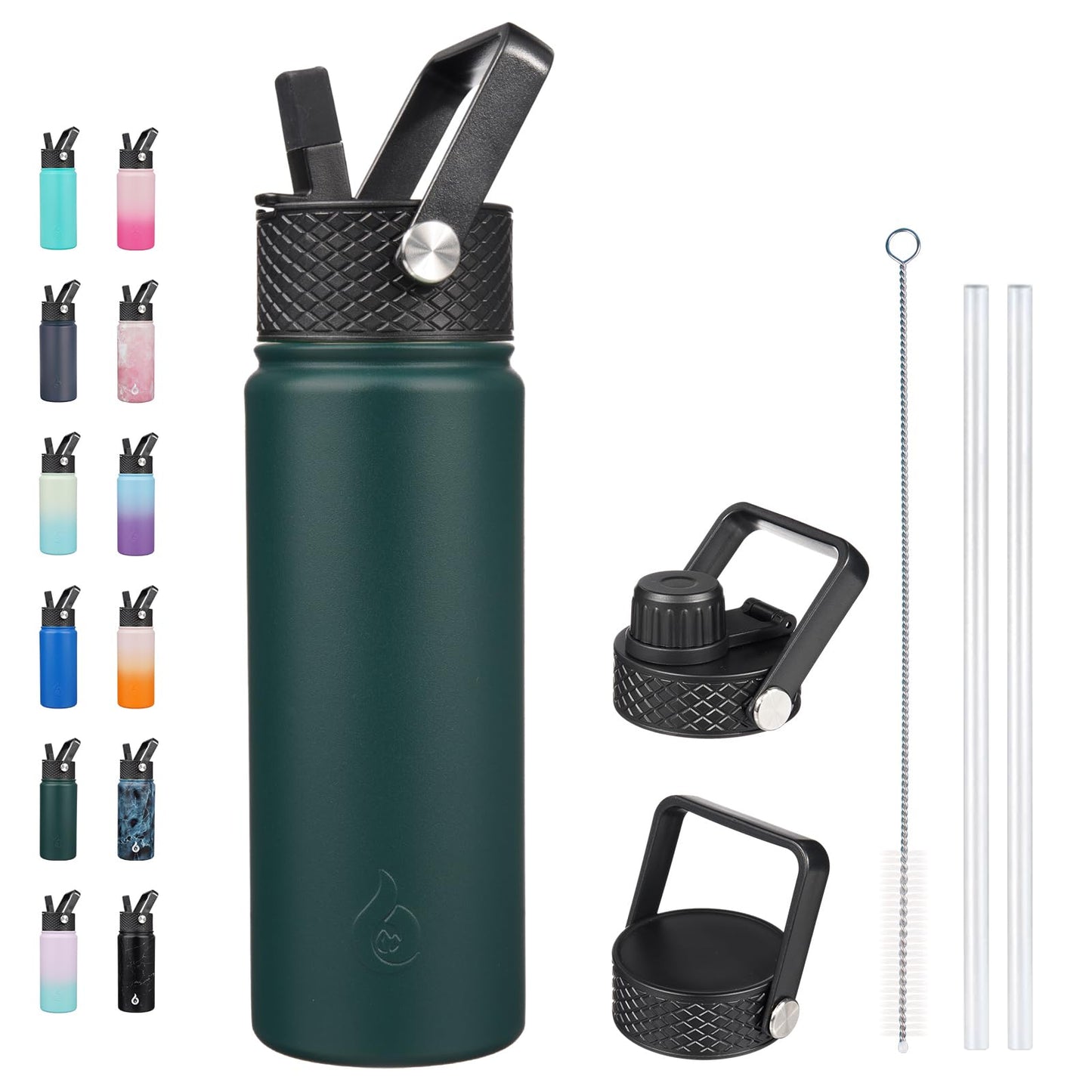 BJPKPK Insulated Water Bottles with Straw Lid, 22oz Cold & Hot Water Bottle, Stainless Steel Metal Water Bottle with 3 Lids, Reusable Thermos, Cups, Mugs for Daily Water Intake-Army Green