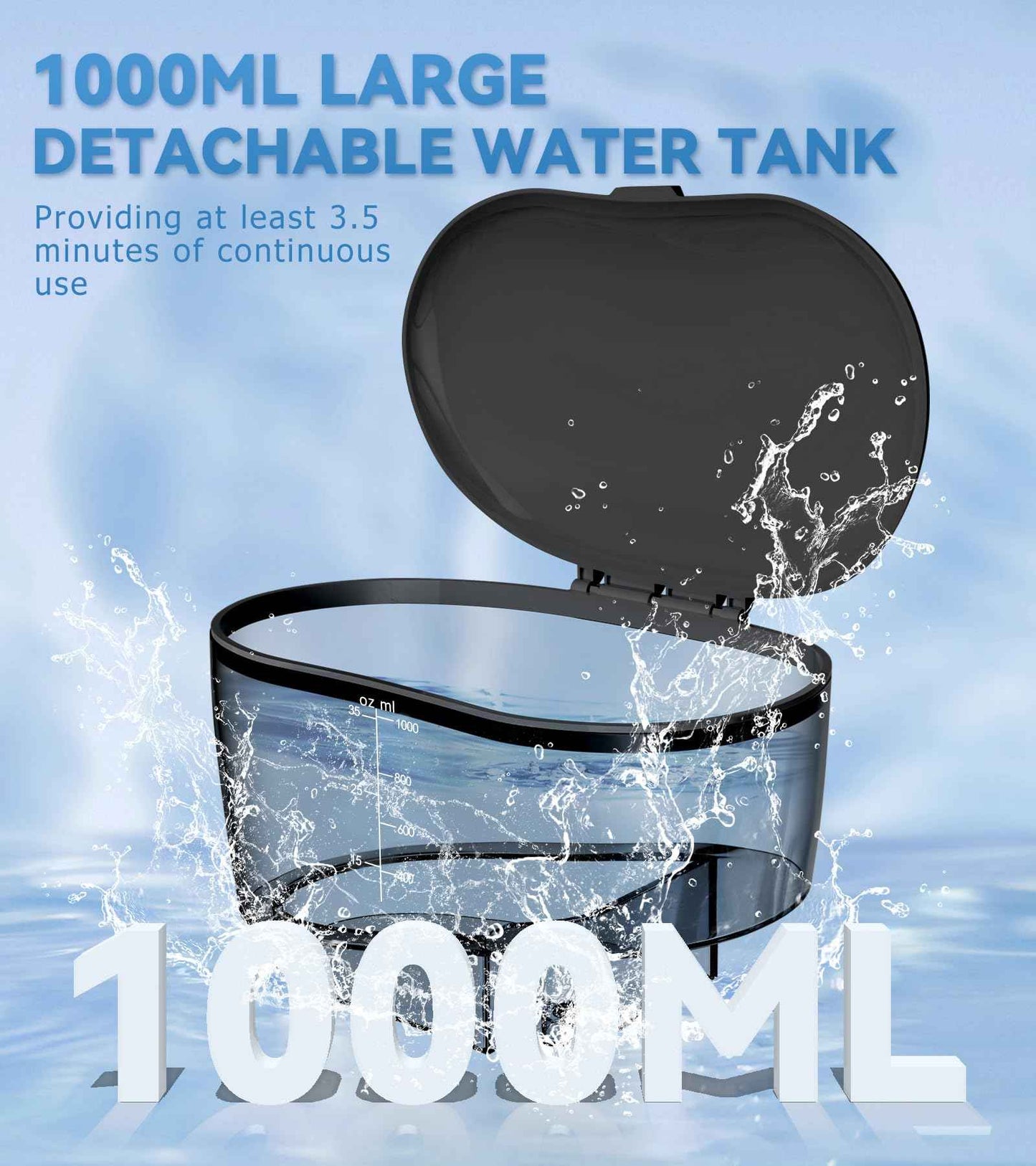 HEYAXA Water Dental Flosser for Teeth Cleaning with 1000ML Large Capacity and UV Storage, 10 Adjustable Pressure Electric Oral Irrigator with 7 Jet Tips, Gifts for Dental Health Seekers (Black)