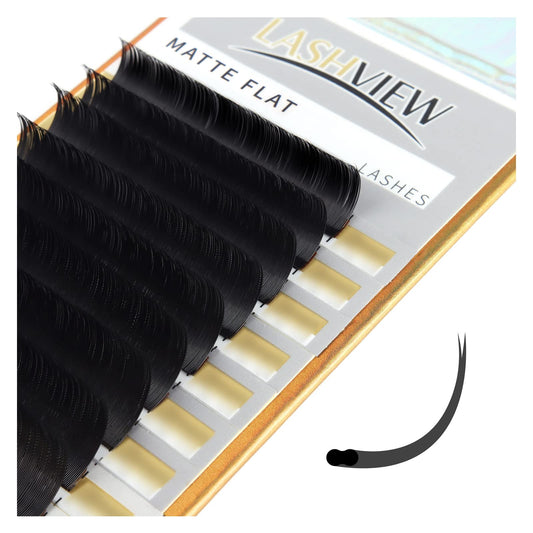 LASHVIEW Eyelash Extensions,Ellipse Flat Eyelash Extensions 0.15mm C Curl 8-15mm Mixed Tray,Mink Black,Individual Lashes,Super Matte Extremely Soft Professional Salon Use