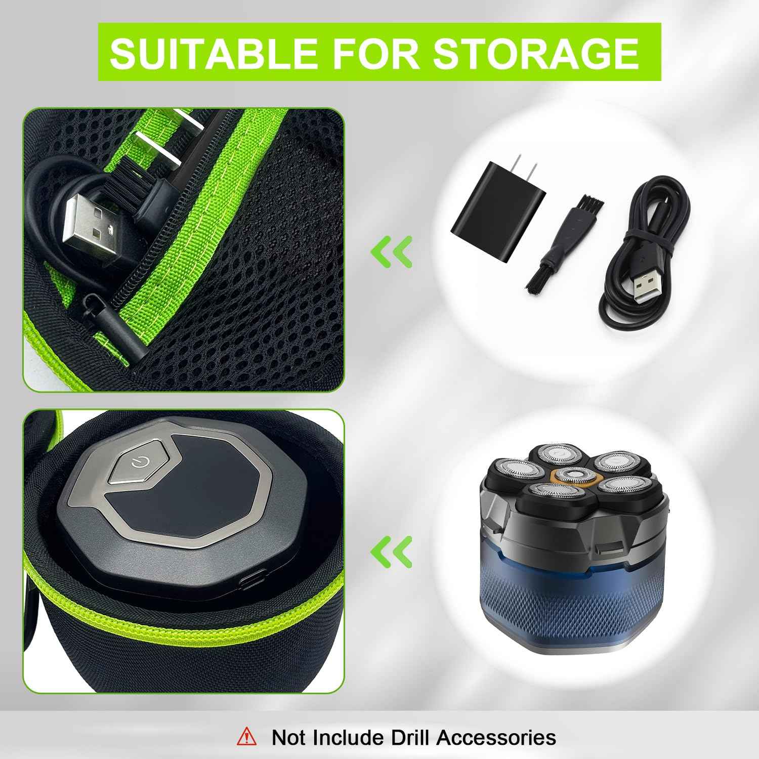 Thowapou Hard Case Compatible with Microtouch/for Tustow/for Redbreak/for SOLIMPIA Electric Shaver, (Case Only) for Titanium Head Shavers for Bald Men, Travel Electric Razor Storage Box (Black Green)