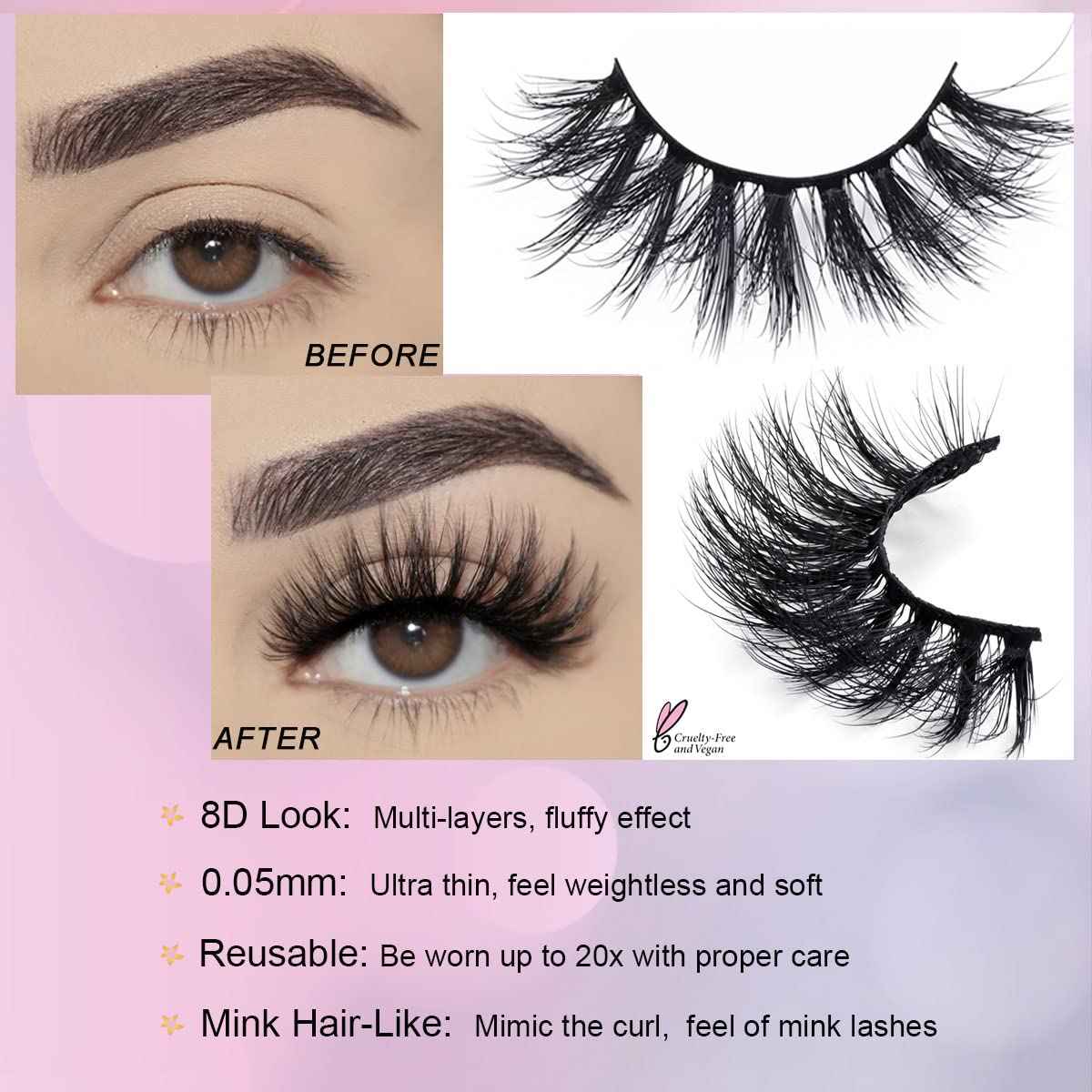 FARRED Wholesale Fluffy Dramatic Bulk Lashes Mix 10 Styles 30 Pairs Pack Individual Box 10-18mm Volume Faux Mink Eyelash Thick 8D Fake Lash Short Natural Look Wispy Eyelashes (style i-30 pairs)